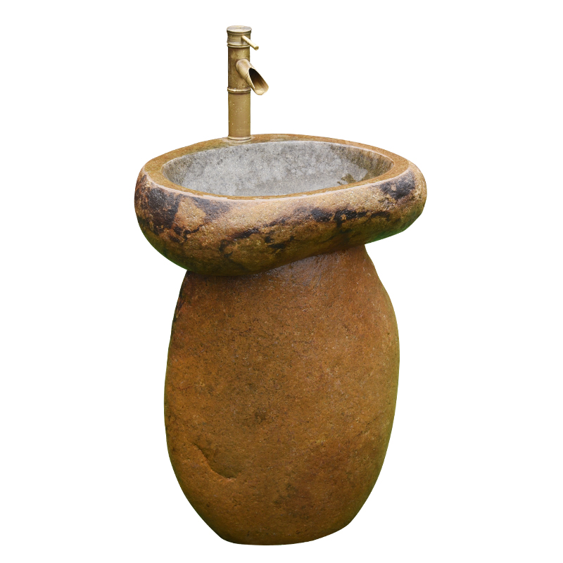 天然鵝卵石立柱盆 戶外一體洗手盆的完美選擇